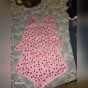Pink Heart Print Women's Sleepwear Set Size Large